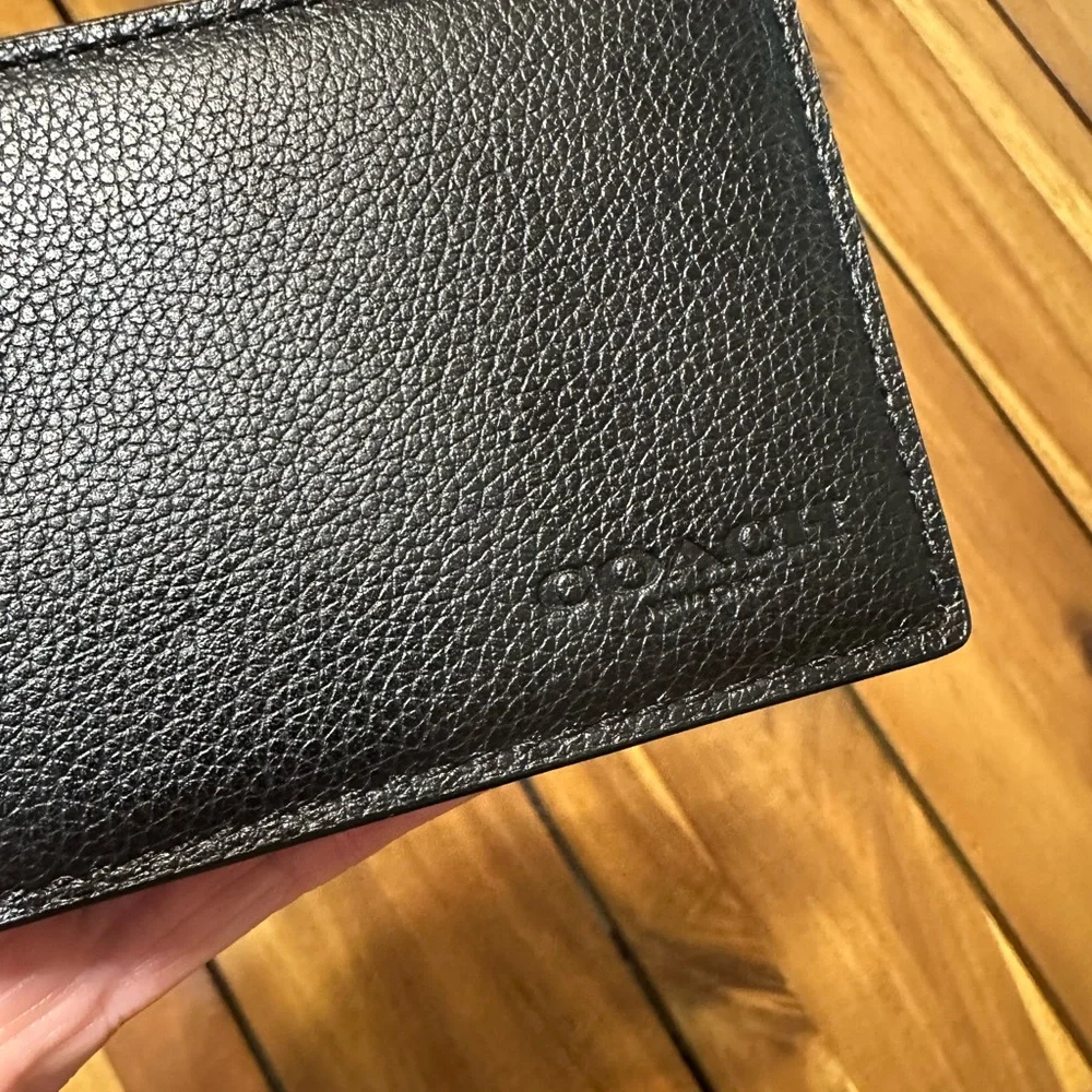 Coach Black Pebbled Leather Card Holder Wallet